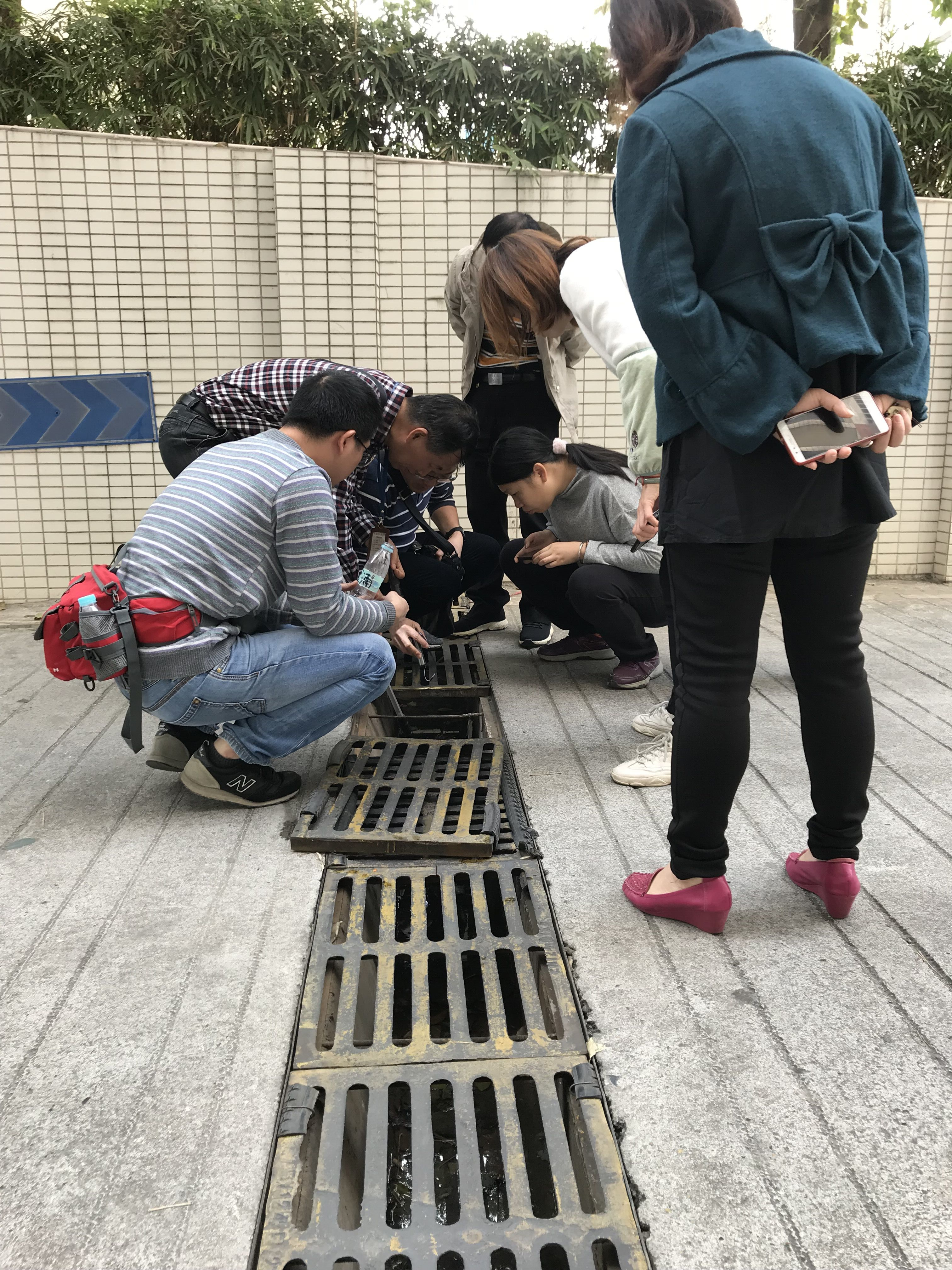 党员干部在居民小区巡查蚊虫孳生地.jpg